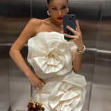 Anna | Women's White Strapless Mini Dress with Flower Details