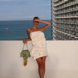 Anna | Women's White Strapless Mini Dress with Flower Details