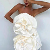 Anna | Women's White Strapless Mini Dress with Flower Details