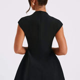 Benthe | Women's Black Elegant Mini Dress with Deep V-neckline