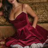 Bonnie | Women's Burgundy Sleeveless Velvet Mini Party Dress