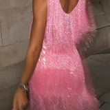 Celine | Women's Sleeveless Glitter Fringes Mini Party Dress
