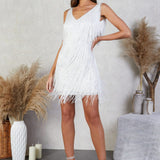 Celine | Women's Sleeveless Glitter Fringes Mini Party Dress