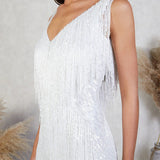 Celine | Women's Sleeveless Glitter Fringes Mini Party Dress