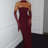 Djenna | Women's Strapless Maxi Wedding Guest Dress with Scarf
