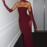 Djenna | Women's Strapless Maxi Wedding Guest Dress with Scarf
