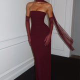 Djenna | Women's Strapless Maxi Wedding Guest Dress with Scarf