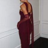 Djenna | Women's Strapless Maxi Wedding Guest Dress with Scarf