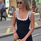 Faith | Women's Black Sleeveless Summer Vacation Mini Dress with Flower Details