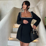 Frankie | Women's Black Longsleeve Mini Party Dress with Pearl Details