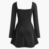 Frankie | Women's Black Longsleeve Mini Party Dress with Pearl Details
