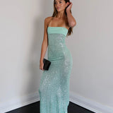 Maritza | Women's Green Strapless Sequin Maxi Prom Dress