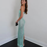 Maritza | Women's Green Strapless Sequin Maxi Prom Dress