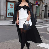 Micky | Women's White & Black Off-shoulder Mini Cocktail Dress with Bow