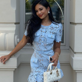Romy | Women's Blue Elegant Floral Lace Mini Spring Dress