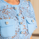 Romy | Women's Blue Elegant Floral Lace Mini Spring Dress