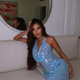 Suzy | Women's Sky Blue Sleeveless Sequin Maxi Summer Dress