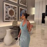 Suzy | Women's Sky Blue Sleeveless Sequin Maxi Summer Dress