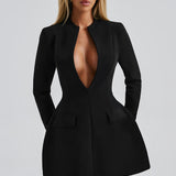 Vera | Women's Long Sleeve Deep V-neck Mini Blazer Dress
