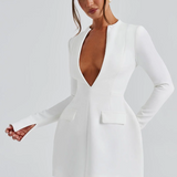 Vera | Women's Long Sleeve Deep V-neck Mini Blazer Dress