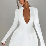 Vera | Women's Long Sleeve Deep V-neck Mini Blazer Dress
