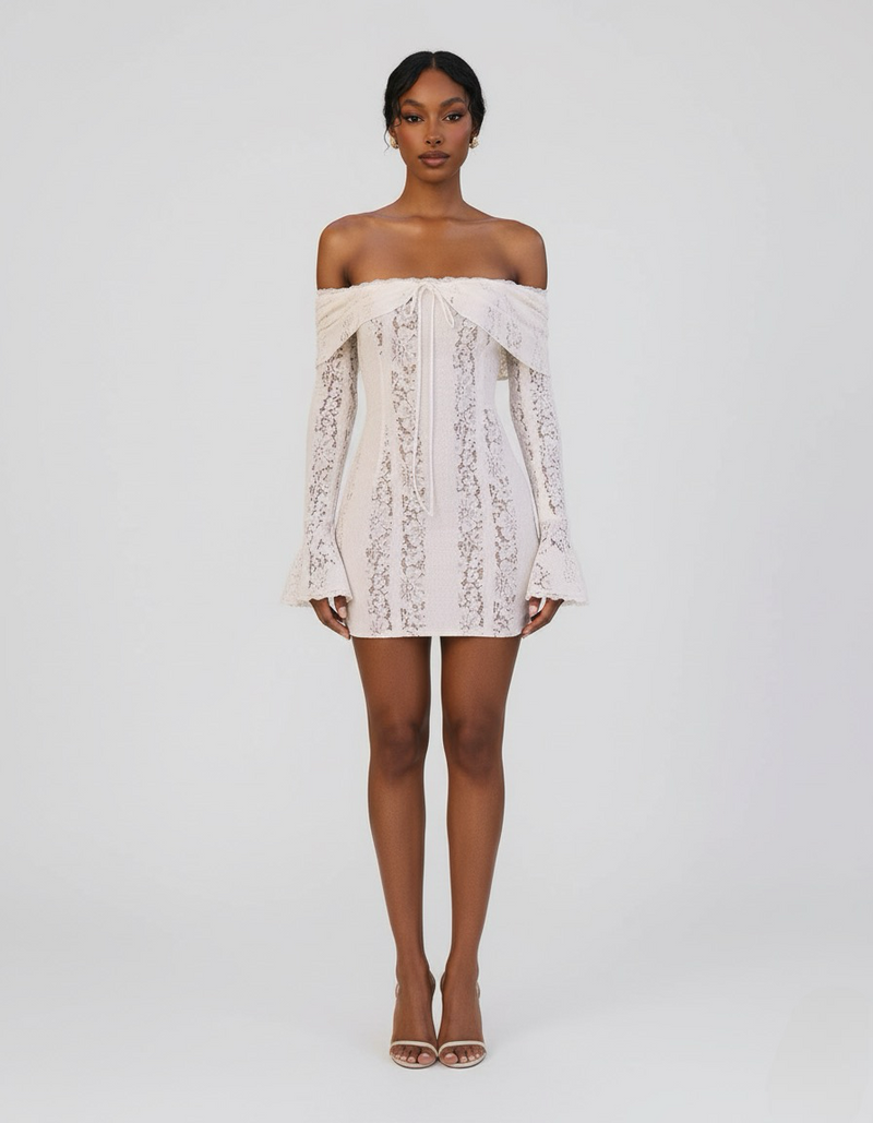 Ava | Romantic Bell Sleeve Off-Shoulder Lace Mini Dress