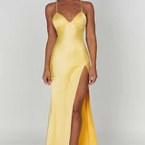 Daisy | Satin Plunge Maxi Dress with Thigh-High Split