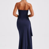 Meadow | Strapless Ruched Crepe Thigh-High Split Maxi Dress