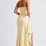 Meadow | Strapless Ruched Crepe Thigh-High Split Maxi Dress