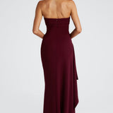 Meadow | Strapless Ruched Crepe Thigh-High Split Maxi Dress