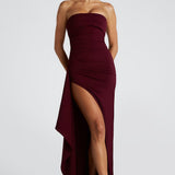 Meadow | Strapless Ruched Crepe Thigh-High Split Maxi Dress