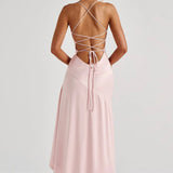 Lucia | High-Low Ruffle Hem Satin Twist Cowl Maxi Dress
