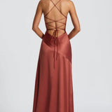 Lucia | High-Low Ruffle Hem Satin Twist Cowl Maxi Dress