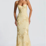 Justine | Underwired Corset Floral Appliqué Maxi Dress