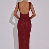 Elara | Sculpted Square Neck Crystal Mesh Maxi Dress