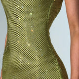 Olivia | Embellished Square Neck Crystal Mesh Maxi Dress
