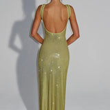 Olivia | Embellished Square Neck Crystal Mesh Maxi Dress