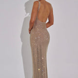 Olivia | Embellished Square Neck Crystal Mesh Maxi Dress