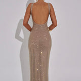 Olivia | Embellished Square Neck Crystal Mesh Maxi Dress