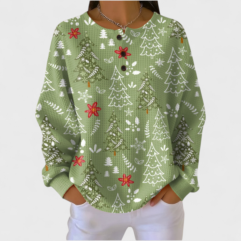 Véronique | Sweater with a Snowy Pine Tree Pattern