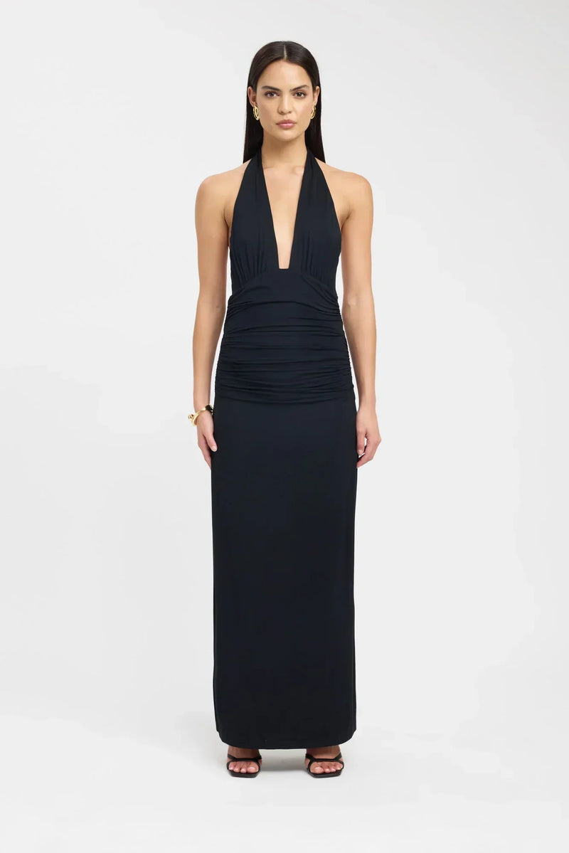 Ophelia | Open Back Ruched Plunging Maxi Dress