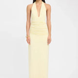 Ophelia | Open Back Ruched Plunging Maxi Dress