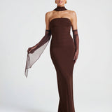 Ella | Strapless Sculpting Maxi Dress with Removable Mesh Scarf