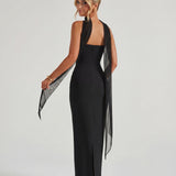 Ella | Strapless Sculpting Maxi Dress with Removable Mesh Scarf