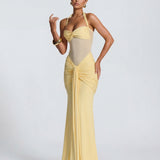 Rosabella |  Radiant Yellow Halter Neck Ruched Maxi Dress
