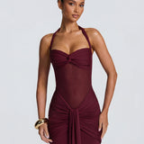 Rosabella |  Radiant Yellow Halter Neck Ruched Maxi Dress