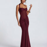 Rosabella |  Radiant Yellow Halter Neck Ruched Maxi Dress