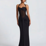 Valentina | Twisted Bust Sheer Mesh Maxi Dress