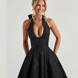 Evelyn | Halterneck Bustier Textured Jacquard Midi Dress