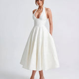 Evelyn | Halterneck Bustier Textured Jacquard Midi Dress